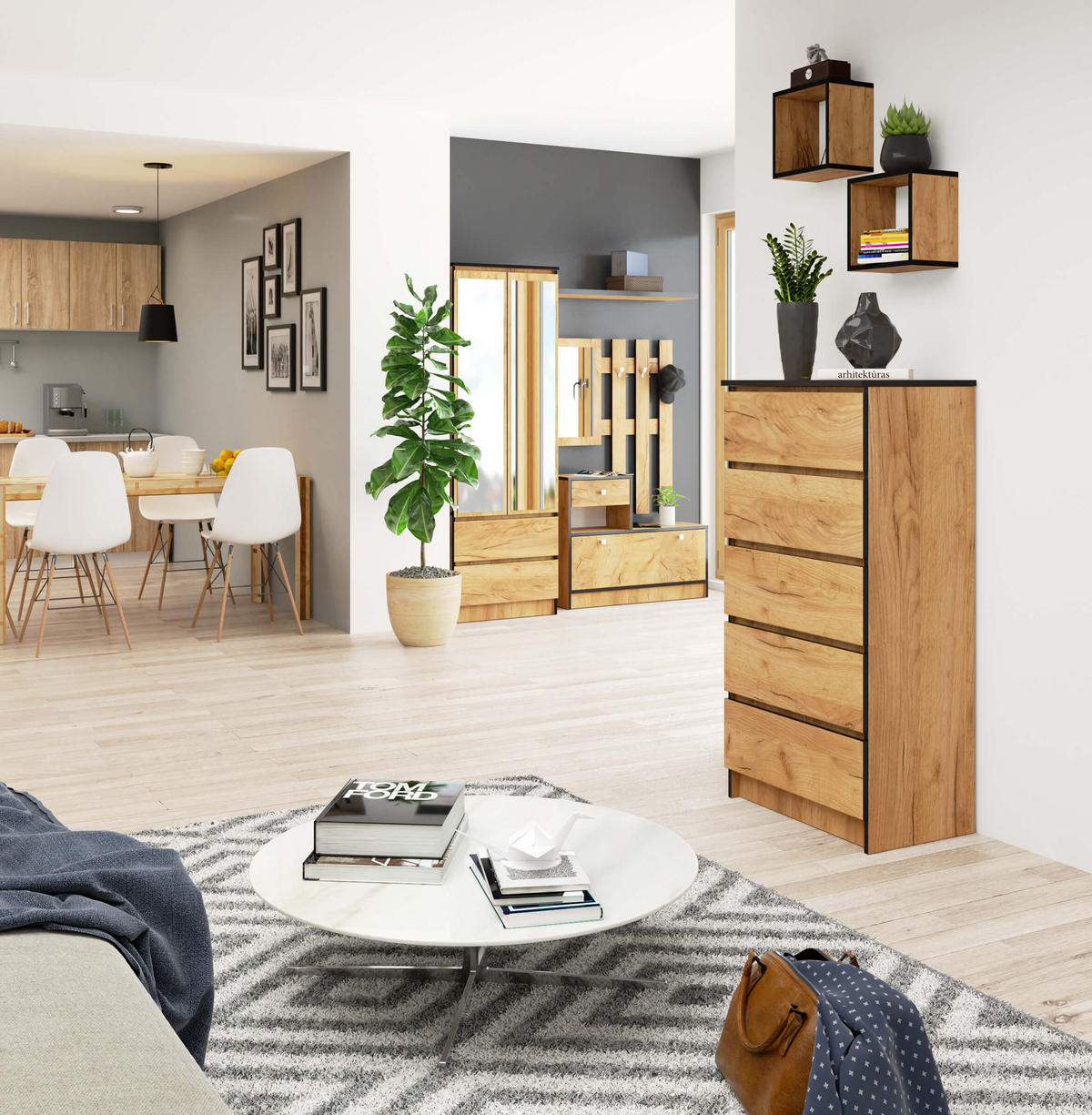 KOMMODE Eiche Craft 121/60/40 - Eiche Wotan, Holzwerkstoff (60/121/40cm) - RAUMHIRSCH FURNITURE