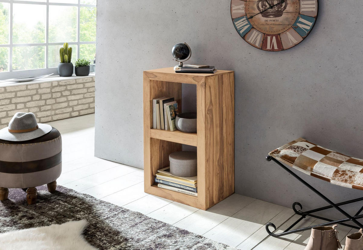 REGAL Massivholz Akazie Rustikal Handgefertigt, Beige 50x35x88 cm - Beige, Holz (50/88/35cm) - KADIMA DESIGN