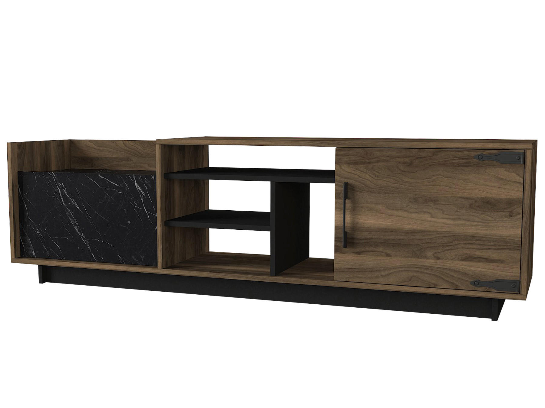 WOHNWAND Siento Walnuss ( Marmor Optik ) - Walnussfarben/Schwarz, Holzwerkstoff (180/55/35cm) - moebel17