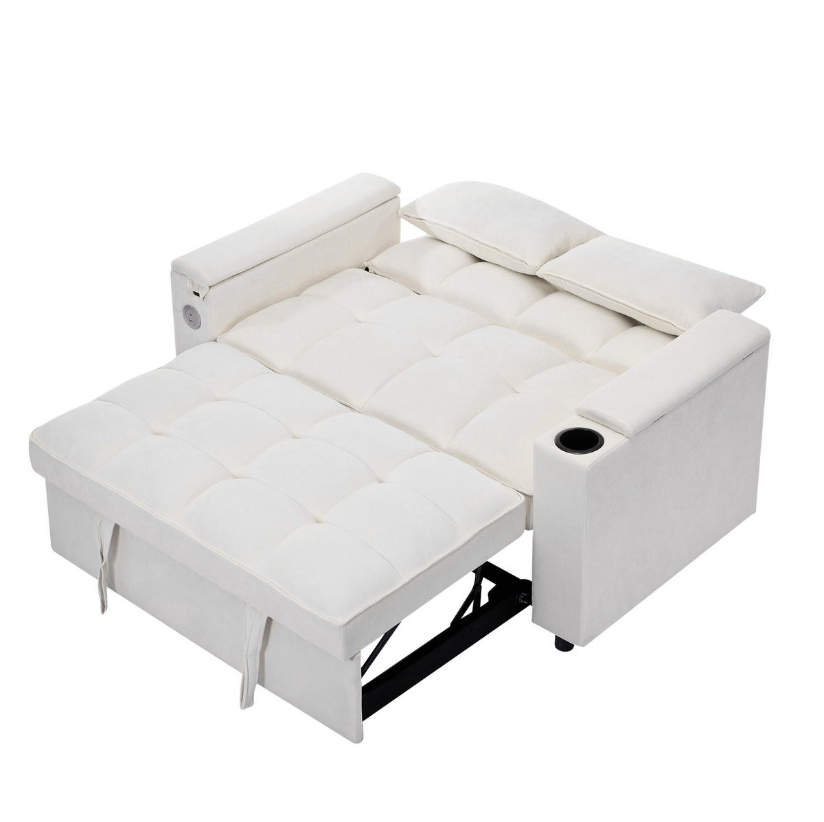 SCHLAFSOFA aus Stoff 140,5x74x82 cm Beige mit USB-, Typ-C-Anschluss, verstellbarer Rückenlehne und verstecktem Tisch - Beige, Textil (140.5/82/74cm) - Modfu