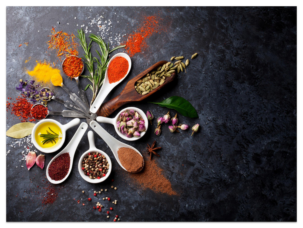 FOTOTAPETA Pre Kuchyňu Orientálne Bylinky Korenie Lyžice 150 x 105 cm - oranžová/hnedá, papier (150/105cm) - Muralo