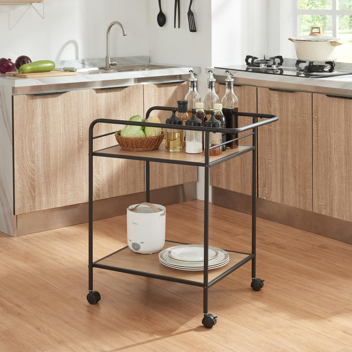 SERVIERWAGEN Hole - Eichefarben, Metall (62/72/45cm) - [en.casa]