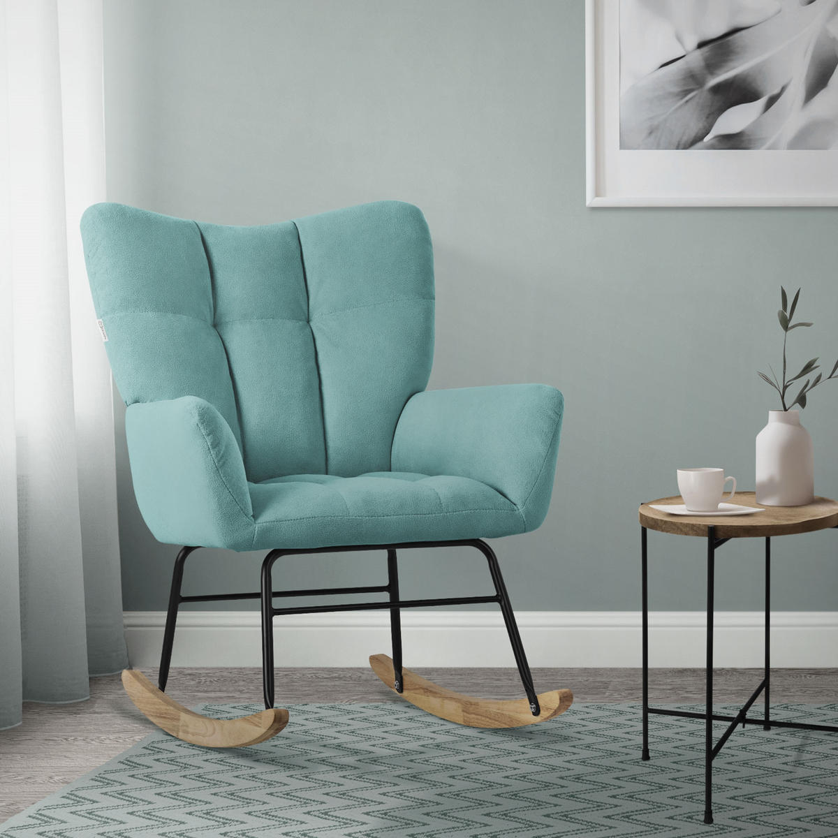 SCHAUKELSESSEL in Frottee-Optik Salbei - Schwarz/Hellgrün, Holz/Textil (88/95/69cm) - ML-DESIGN