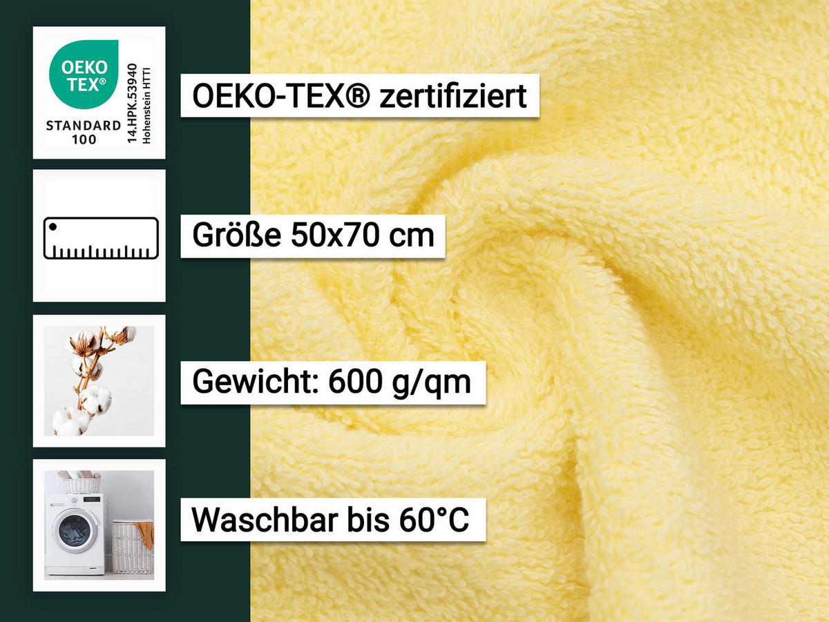 BADEMATTE, 2er-Set, 50x70 cm, 100% Baumwolle - Gelb, Textil (50/70cm) - Zollner
