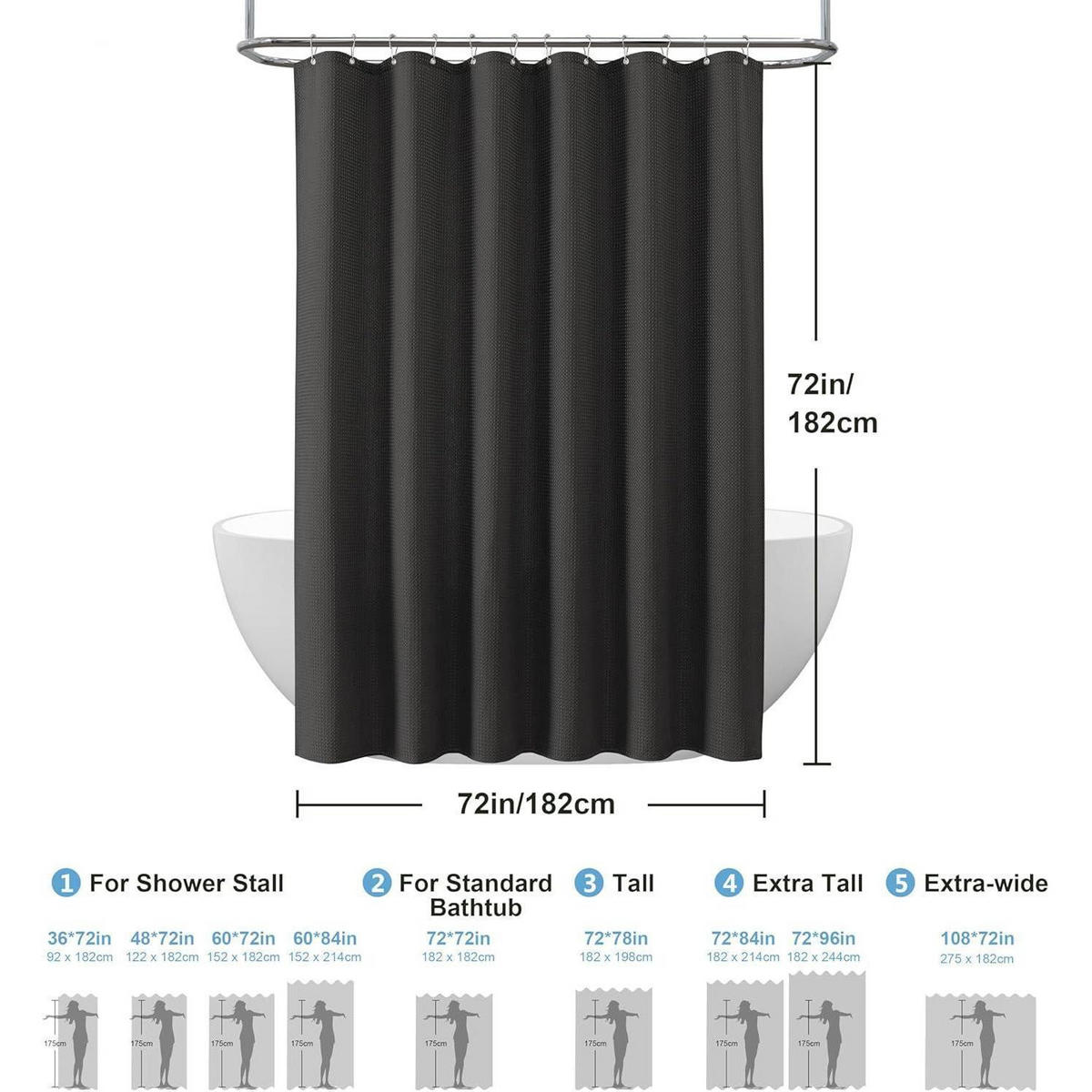 DUSCHVORHANG Waffelstoff Schwarz 182 x 182 cm - Schwarz, Textil (182/182cm)