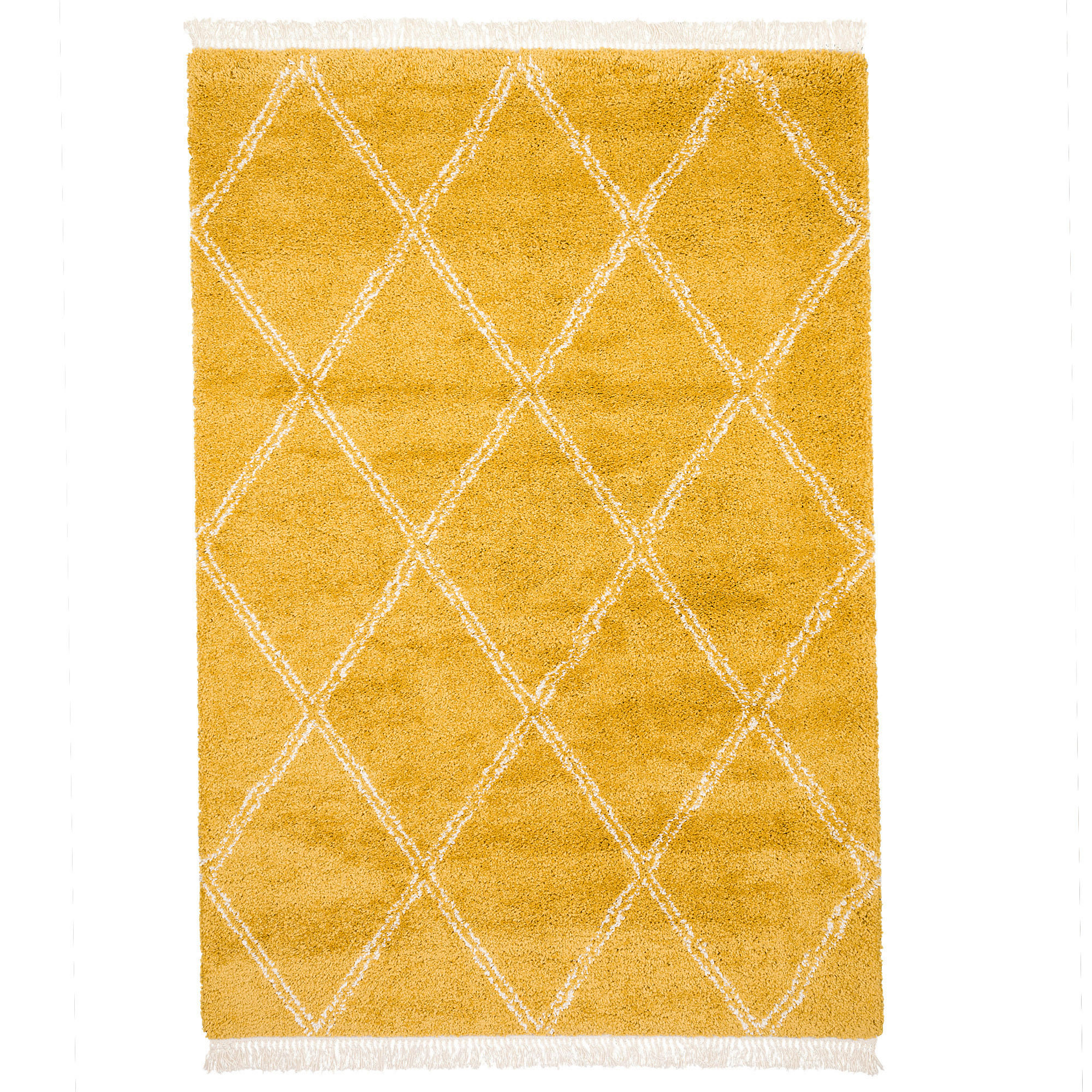 HOCHFLOR LANGFLOR SHAGGY TEPPICH BOHO RAUTEN - Currygelb, Textil (135/190cm) - Pergamon