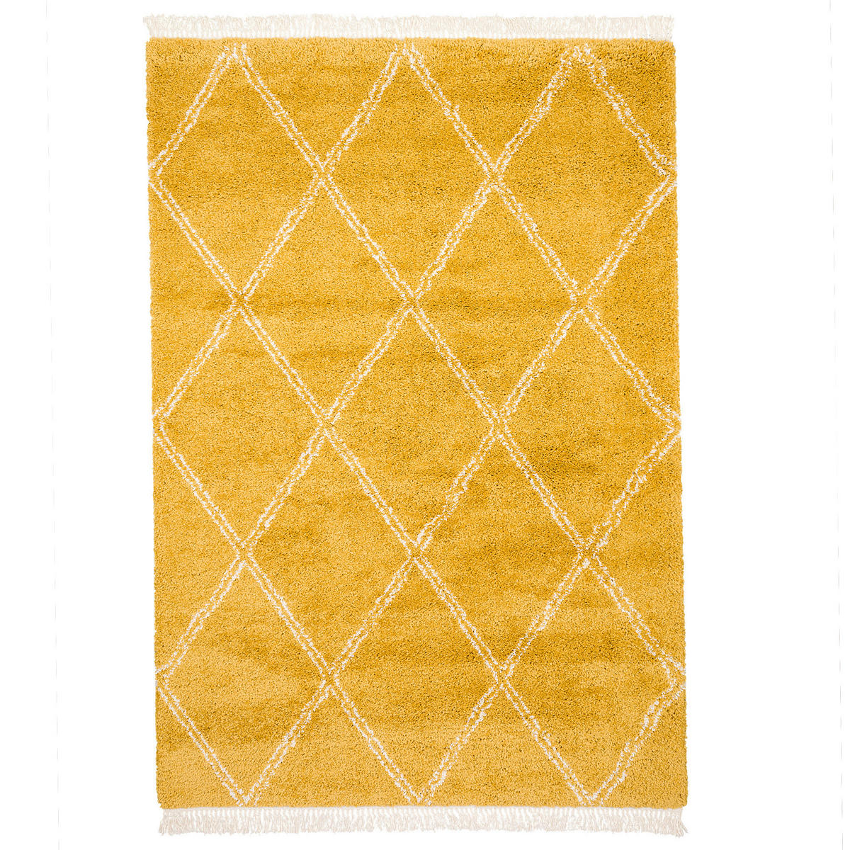 HOCHFLOR LANGFLOR SHAGGY TEPPICH BOHO RAUTEN - Currygelb, Textil (135/190cm) - Pergamon