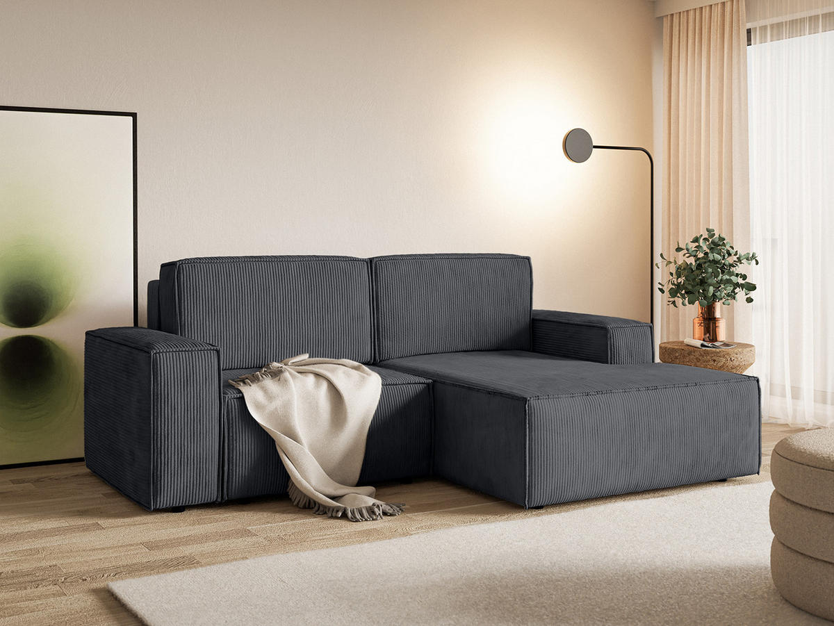 ECKSOFA KOKKO MINI mit Schlaffunktion, Anthrazit - Anthrazit, Textil (240/167cm) - Fedve