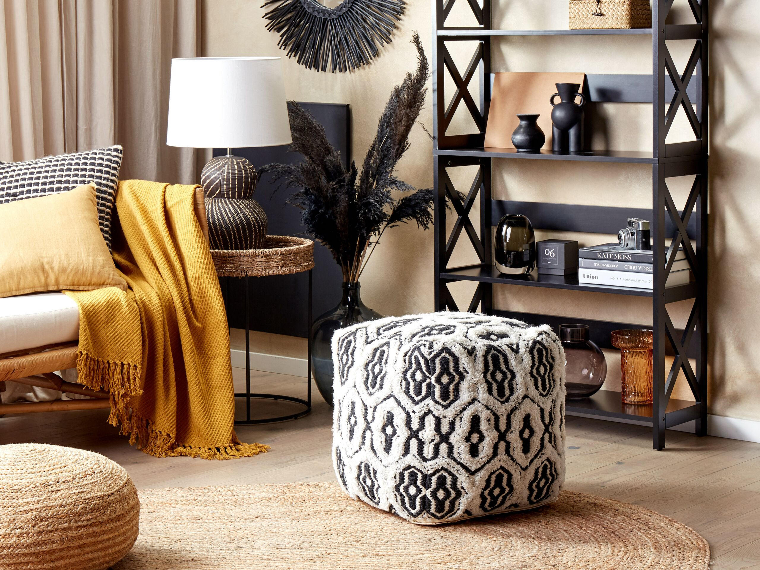 POUF Orai 45/45/45 cm - Schwarz, Naturmaterialien/Textil (45/45/45cm) - Beliani