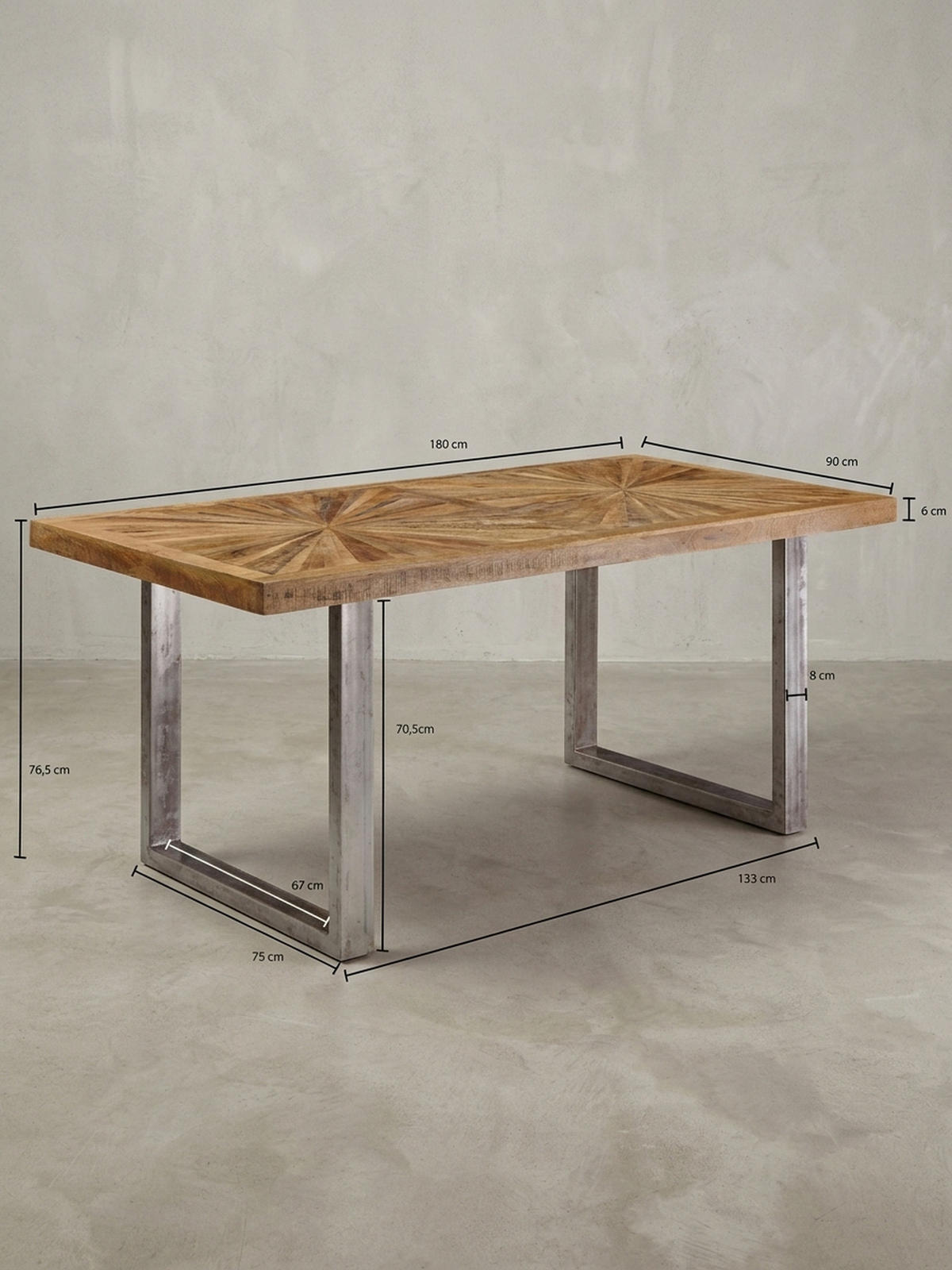 ESSTISCH Massivholz Edelstahlbeine Rustikal, Braun 180x90x76 cm - Anthrazit/Braun, Holz/Metall (90/180/76cm) - KADIMA DESIGN