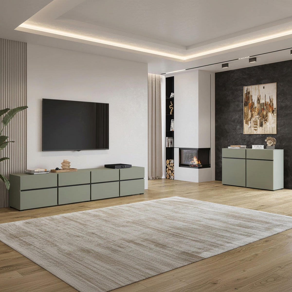 SIDEBOARD Lilia Grün - Grün, Holzwerkstoff (119/78/40cm) - Petits-meubles