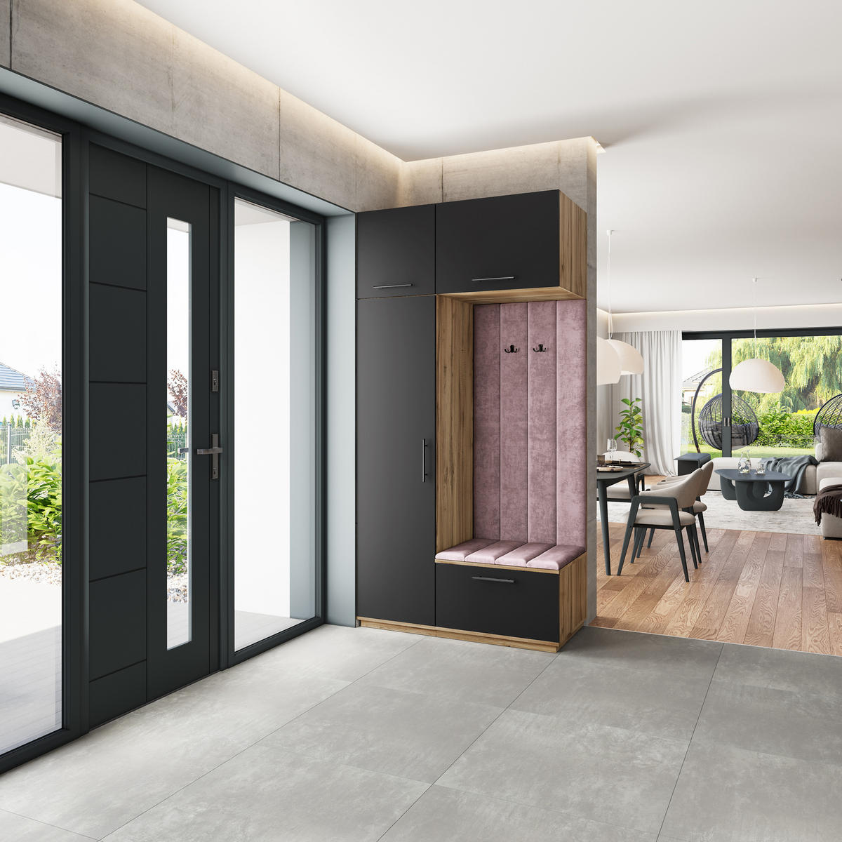 GARDEROBENSCHRANK REMA 120/240/60 cm Modern Garderobe-Set Eiche Wotan - Eiche Wotan/Lila, Holzwerkstoff (120/240/60cm) - MASSENO