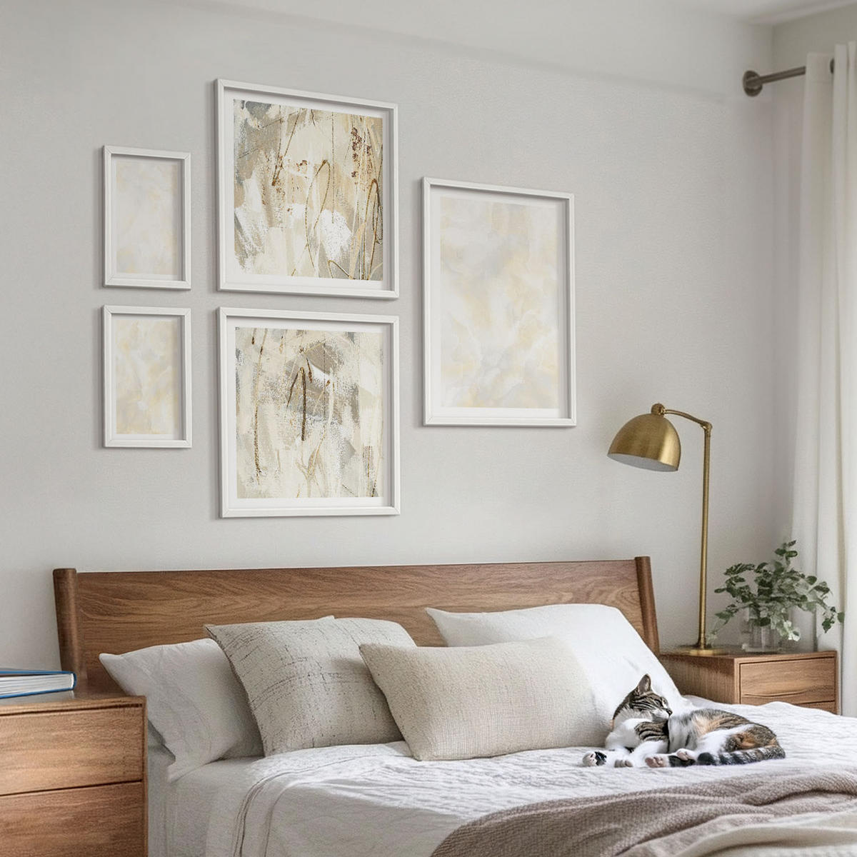 WANDBILDER 5er-Set - 50x50 cm & 20x30 cm & 40x60 cm Weißer Rahmen - Helles Strukturfarbendesign - Weiß, Kunststoff (40/60cm) - ArtPrintCave