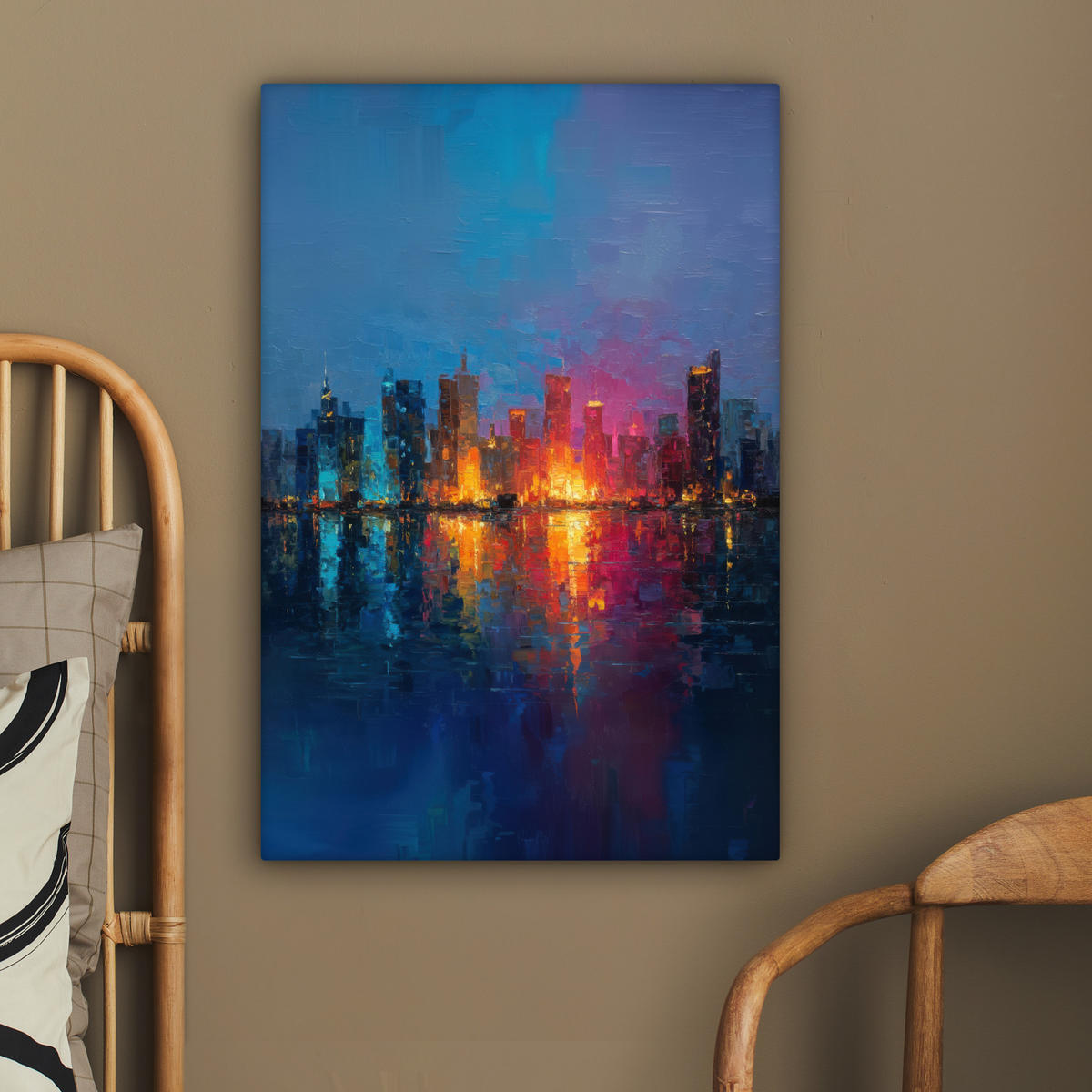 LEINWANDBILD Skyline - Pinselstriche - Dunkelblau - Leuchtend Wanddeko Schlafzimmer 60x90 cm - Blau, Textil (60/90cm) - MuchoWow