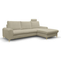 ECKSOFA VERONA R-S Beige Geflochtener Stoff mit Schlaffunktion - Beige, Holz (251/164cm) - MASSENO