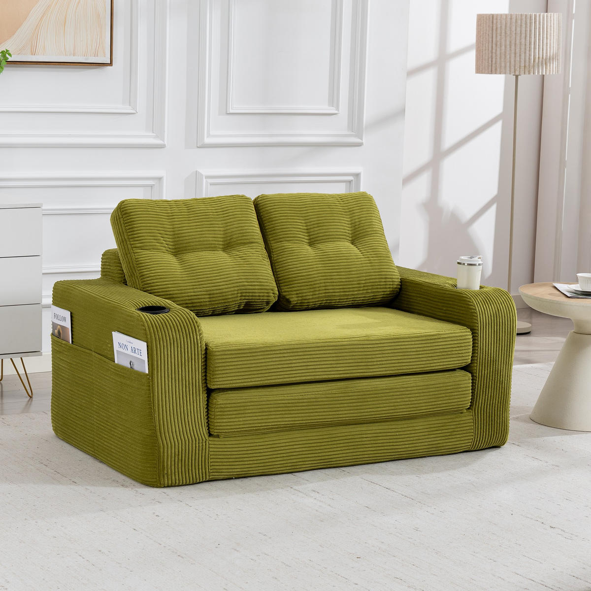 SCHLAFSOFA 2-Sitzer Sofa mit 2 Zierkissen,Lounge Sofa,Polstersofa,Cord,Grün - Grün, Textil (136/82.5/80cm) - LVHOM
