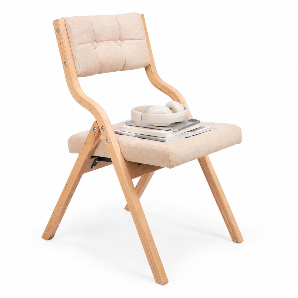 KLAPPSTÜHLE 2er-Set mit gepolstertem Sitz und Rückenlehne - Sandfarben, Holz (48/77/61cm) - MIVRAY