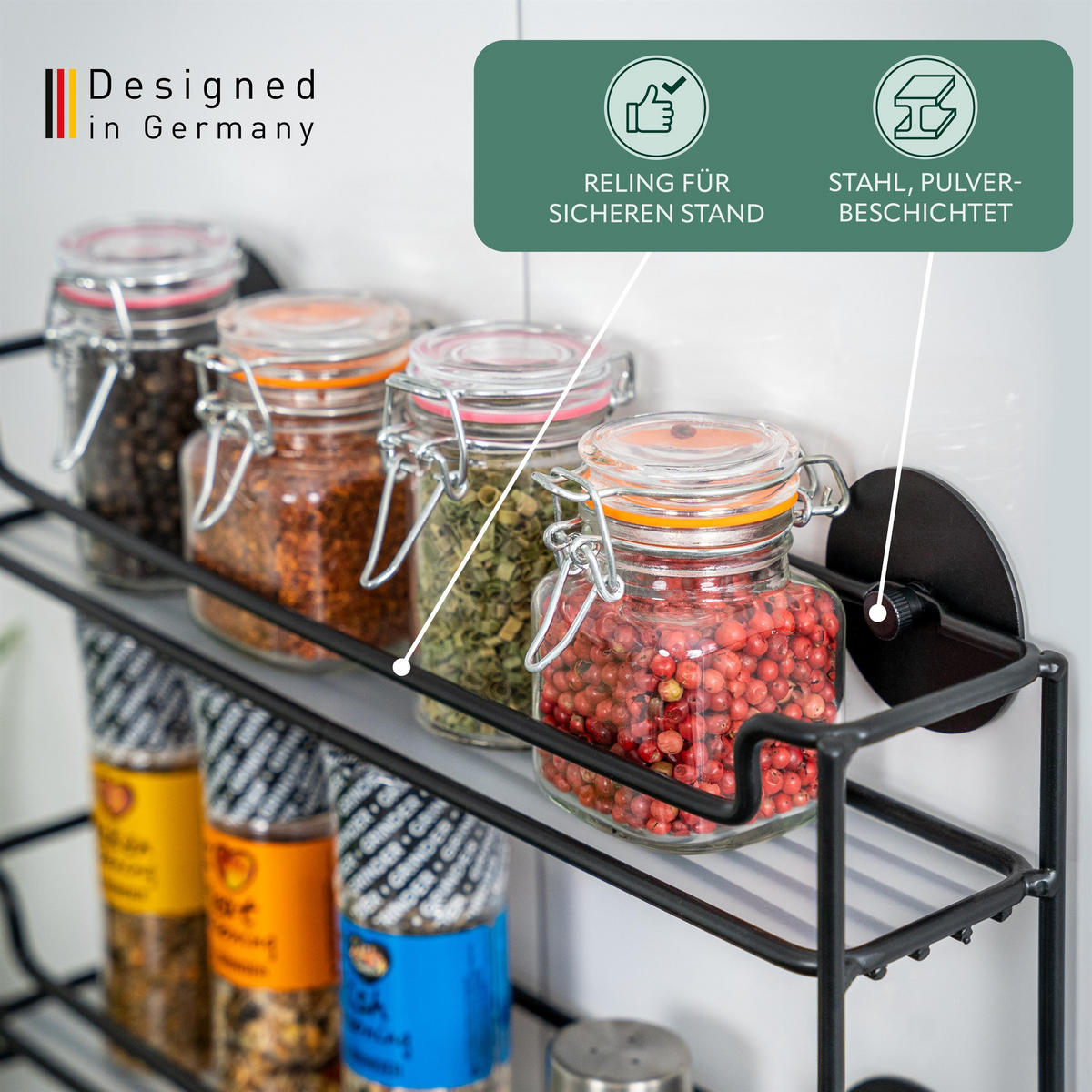 GEWÜRZREGAL, schwarz, Stahl - Schwarz, Metall (32.5/20/6.5cm) - bremermann