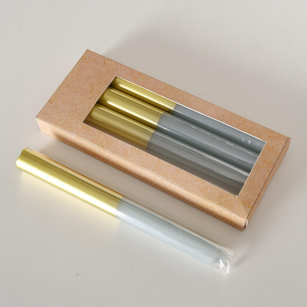 KERZEN mit goldener Verzierung 2,2/2,2/20 cm - Grau, Paraffin (2.2/20/2.2cm) - Boltze Home