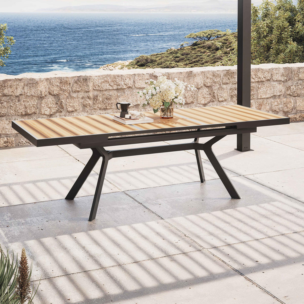 GARTENTISCH ausziehbar 187/250 cm, Grau - Grau, Metall (187/90/77cm) - Oviala
