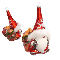 CHRISTBAUMSCHMUCK Wichtel mit Pilzkorb Rot 13cm (Glas / 1 Stk.) - Rot, Glas (6/13/8cm) - Krebs Glas Lauscha