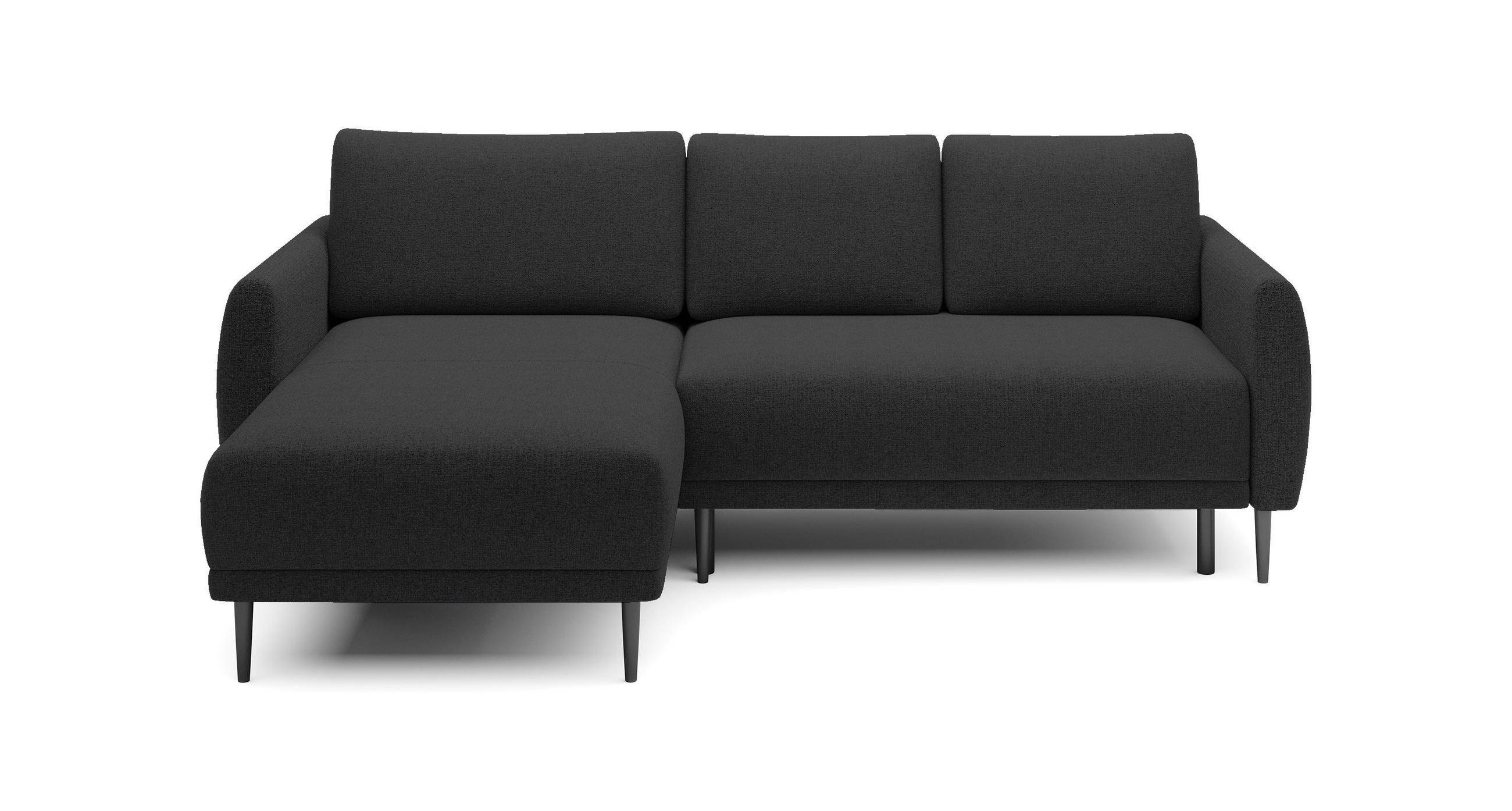 ECKSOFA BONO Stilvolles Sofa mit Schlaffunktion, Robuste Holzfüße, Elegante Armlehnen, Tiefe Sitzfläche 226x164x88cm, Linke, Schwarz - Schwarz, Holz/Textil (164/226cm) - DomoHome