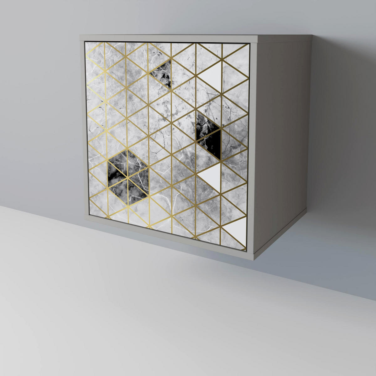 SIDEBOARD ASHEN ARIA, Grau, 57,5x42x72,5 cm, Schwarze Metallfüße - Multicolor/Schwarz, Holzwerkstoff/Metall (57.5/72.5/42cm) - SpaceRebels