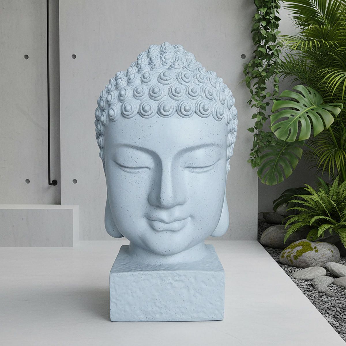 BUDDHA-KOPF - Weiß, Kunststoff (51.3/76.8/51.3cm) - Relaxdays