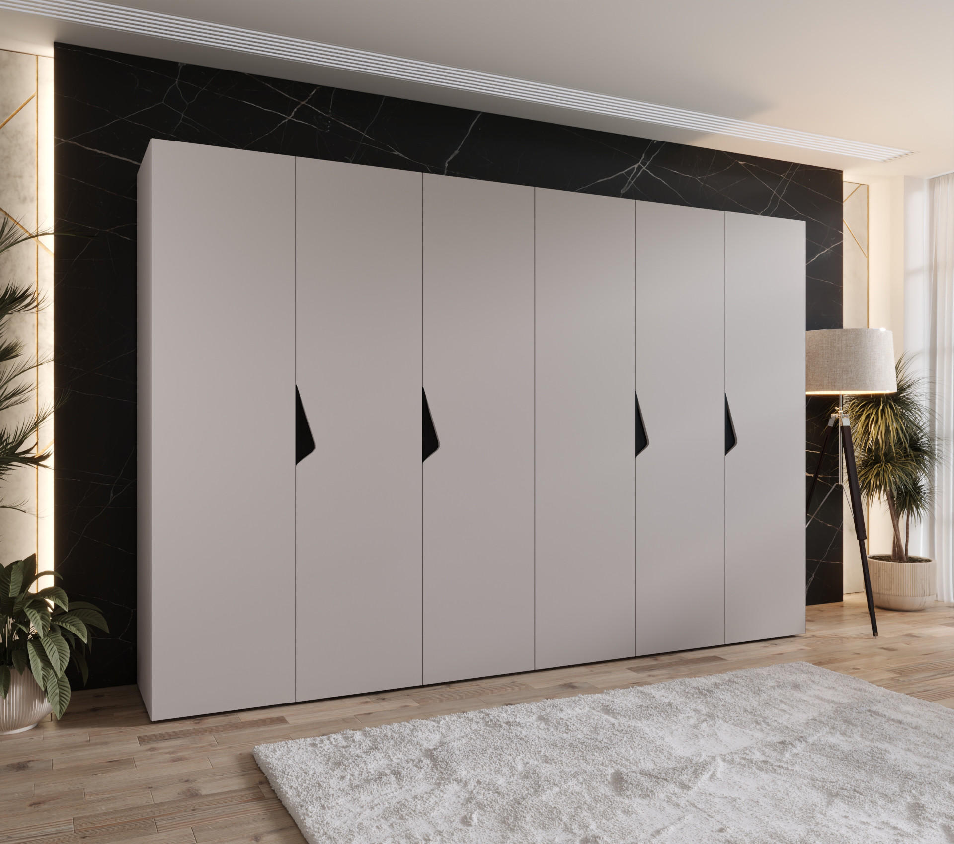 DREHTÜRENSCHRANK 202/300/52 6-türig - Beige/Schwarz, Holz/Metall (300/202/52cm) - Abiks Möbel