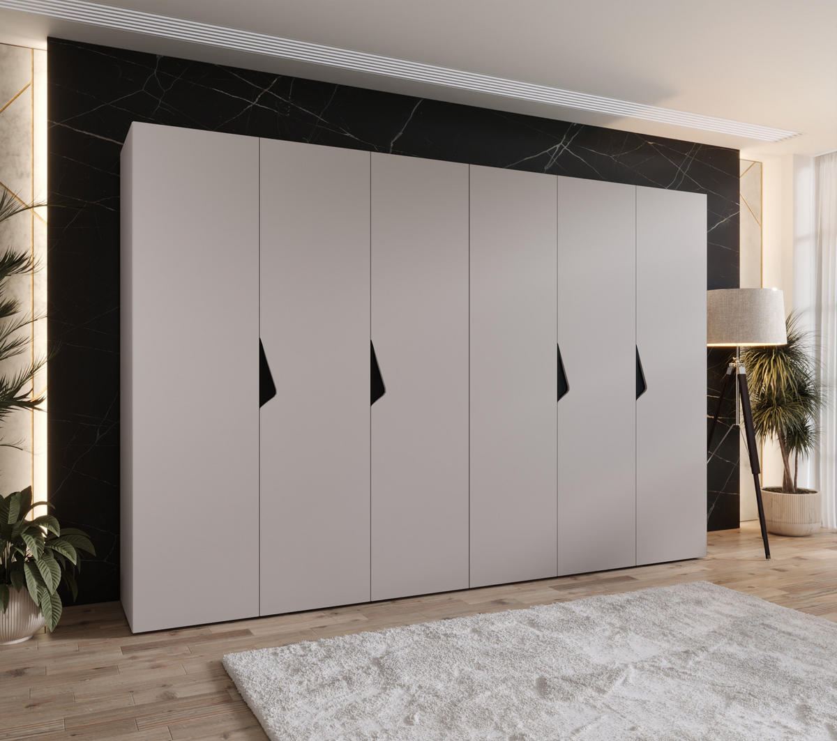 DREHTÜRENSCHRANK 202/300/52 6-türig - Beige/Schwarz, Holz/Metall (300/202/52cm) - Abiks Möbel