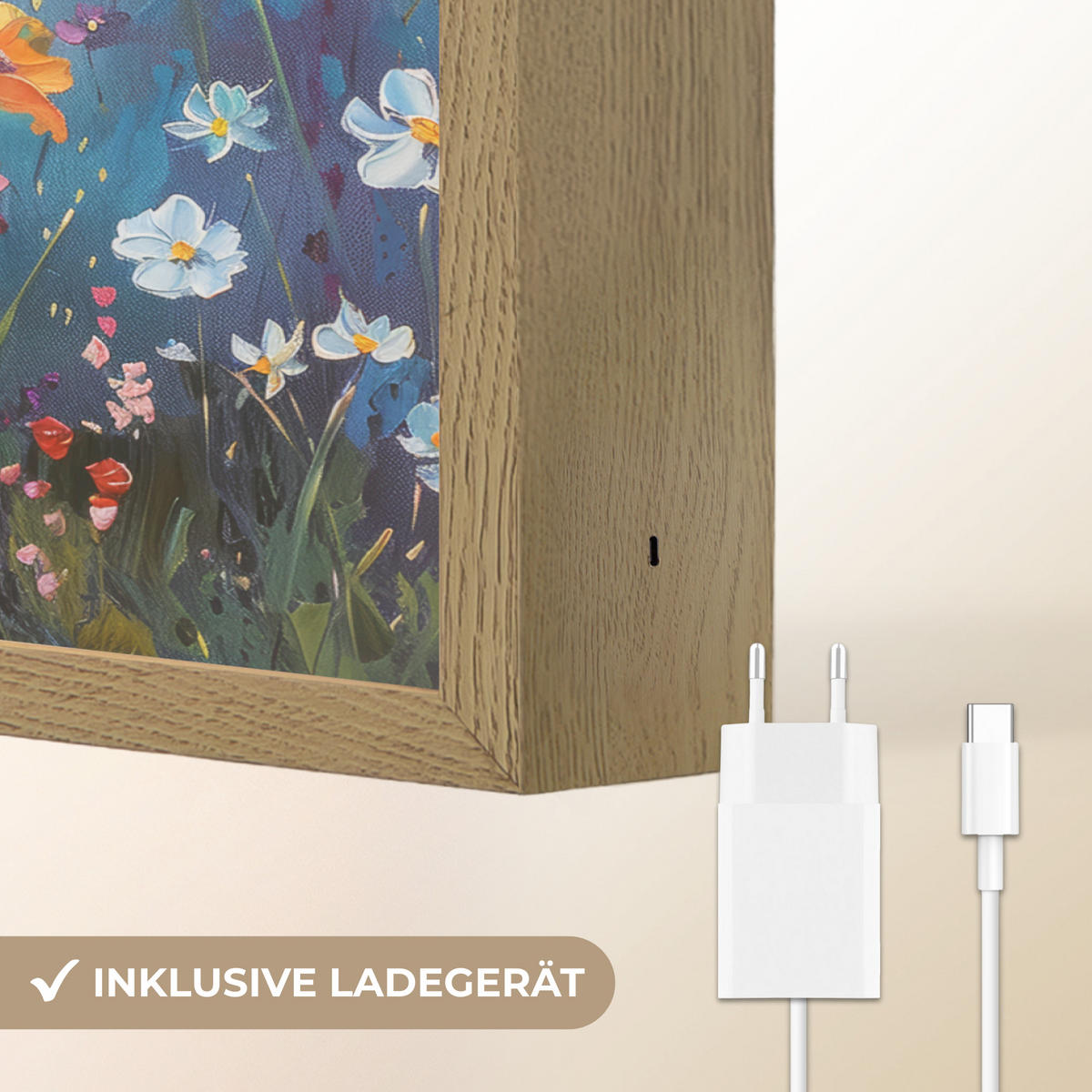 NÁSTĚNNÁ LAMPA S AKUMULÁTOREM Květiny - Příroda - Akvarel - Umění 40x30 cm - různobarevná, kompozitní dřevo (40/30/8cm) - OnlyWow