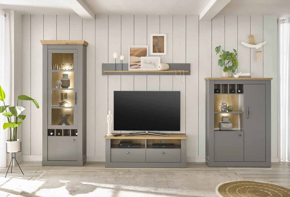 TV-LOWBOARD C14 Light Gray & Artisan Eiche 132/48/44 cm Landhaus - Grau, Holzwerkstoff (132/48/44cm) - Livojo
