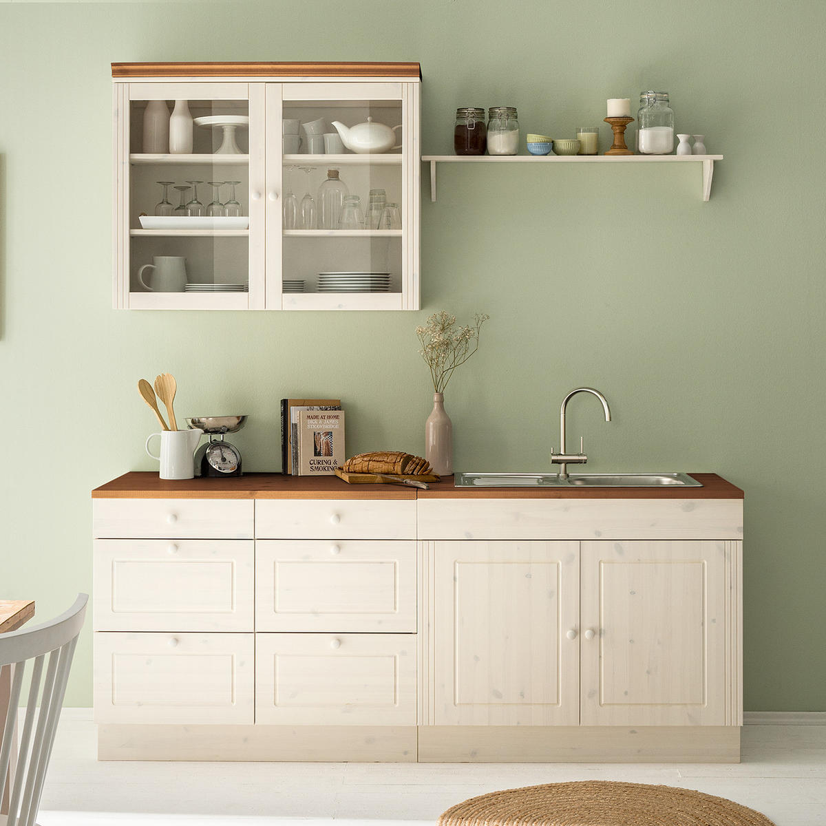 KÜCHENZEILE - Kiefer massiv - Kieferfarben, Holz (200/205/60cm) - home24