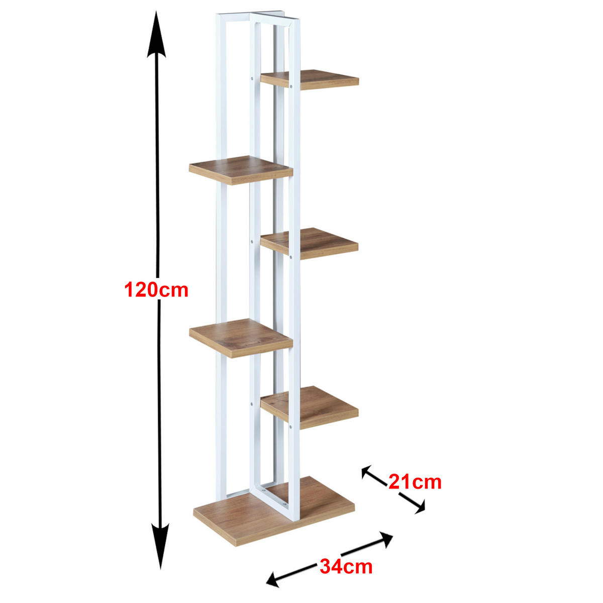 PFLANZENREGAL Tohmajärvi - Walnussfarben/Weiß, Holzwerkstoff/Metall (34/120/21cm) - [en.casa]