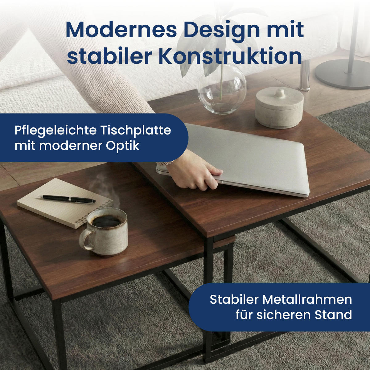 KONFERENČNÝ STOLÍK 2 konferenčných stolíkov, štvorcový, tmavý dub - tmavohnedá, kompozitné drevo (70/70/42cm) - Home Collective