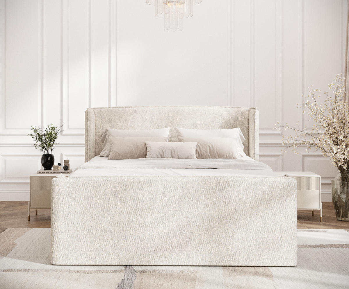 BOXSPRINGBETT Freeland Creme 160/200 cm mit Matratze und Topper - Creme/Schwarz, Holz/Holzwerkstoff (160/200cm) - Maison de Reve