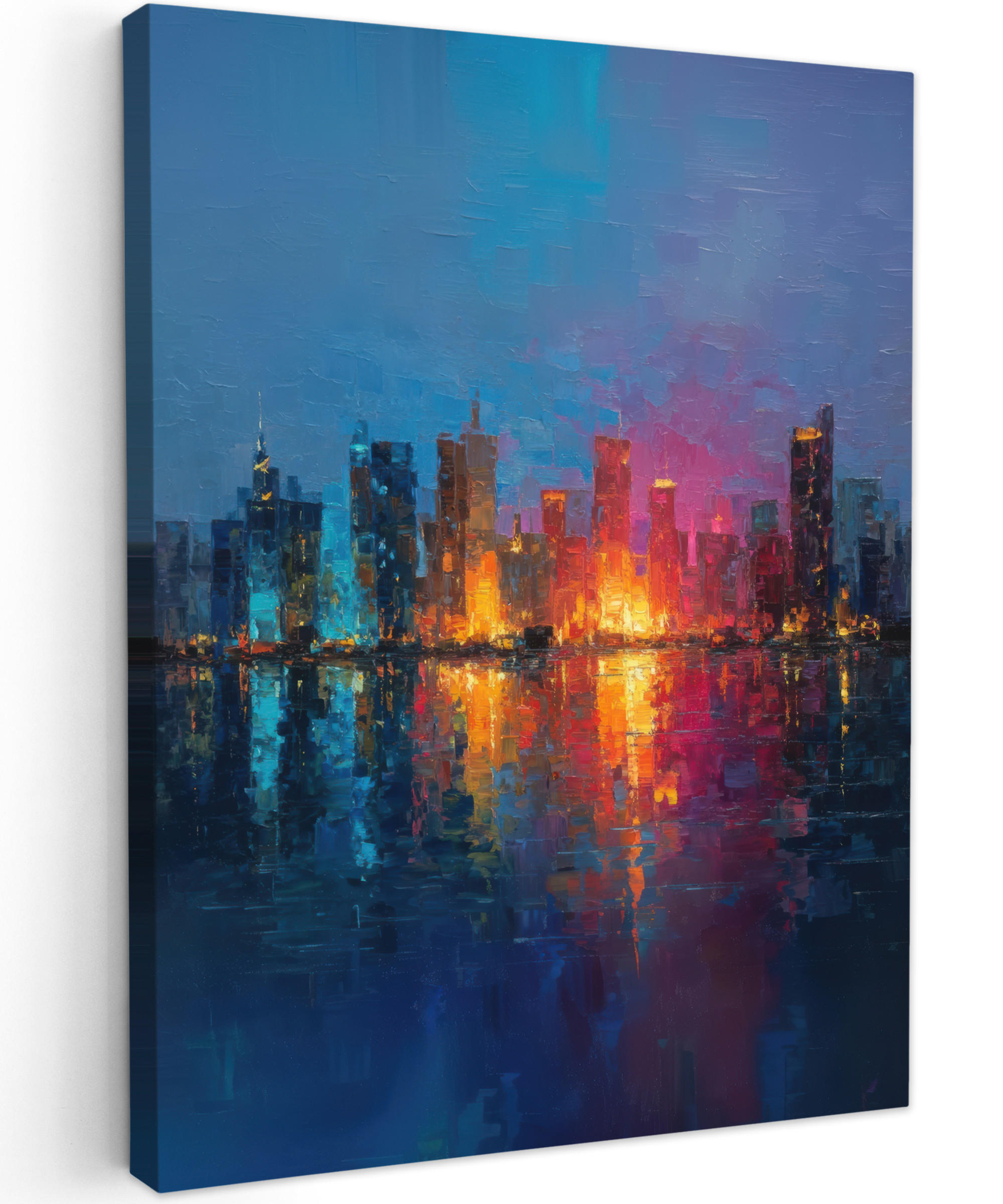 LEINWANDBILD Skyline - Pinselstriche - Dunkelblau - Leuchtend Wandbild Wohnzimmer 60x80 cm - Blau, Textil (60/80cm) - MuchoWow