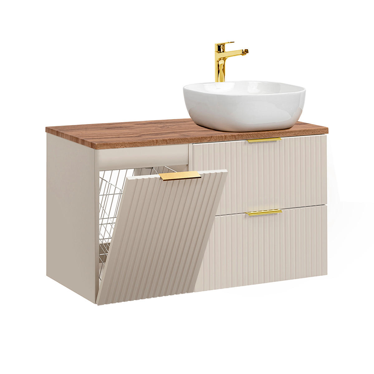WASCHTISCH 100.8cm Adriel Kaschmir und Holz - Beige, Holzwerkstoff (100.8/59/46cm) - Petits-meubles
