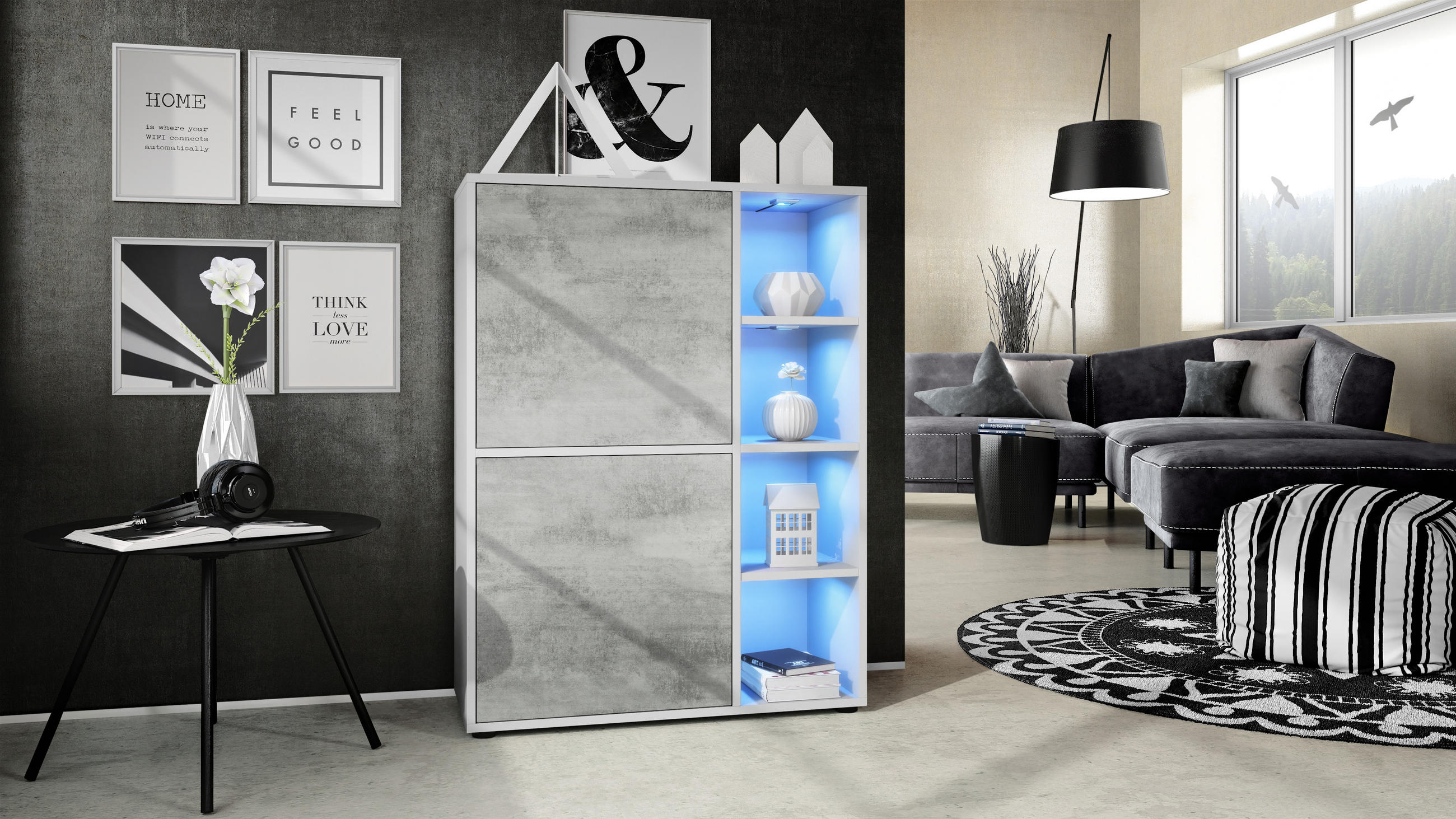 HIGHBOARD Cuba Türen in Beton Oxid Optik - Hellgrau, Holzwerkstoff (79/105.5/35.5cm) - Vladon