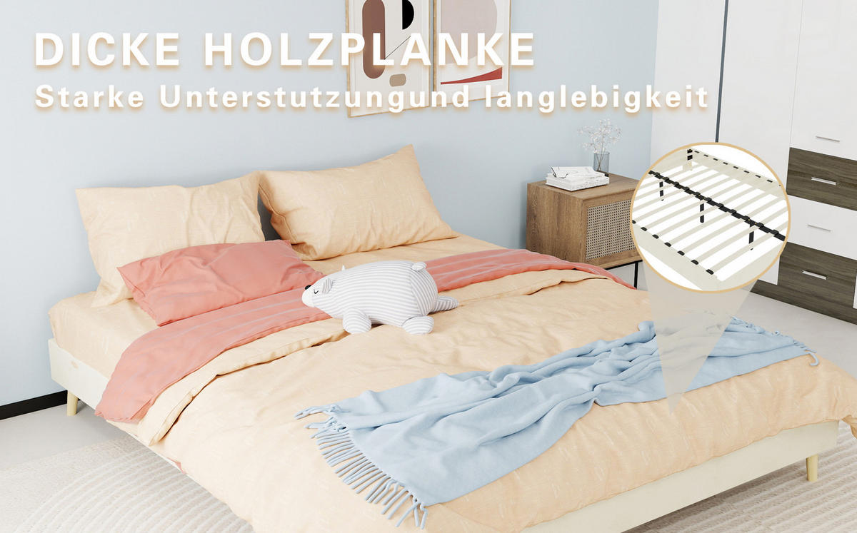 POLSTERBETT 160/200 cm mit stabiler Mehrfachstütze und modernem Design, Beige - Beige, Textil (160/200cm) - Redom