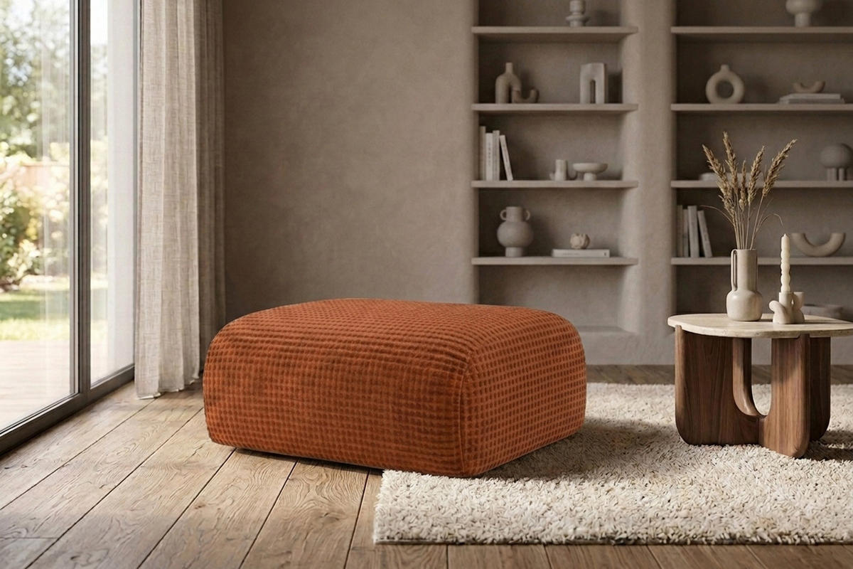HOCKER, Sitzhocker, Chenille-Stoff Cremona, Kupfer, GRETA - Kupferfarben, Holz (91/40/89cm) - Kaiser Möbel