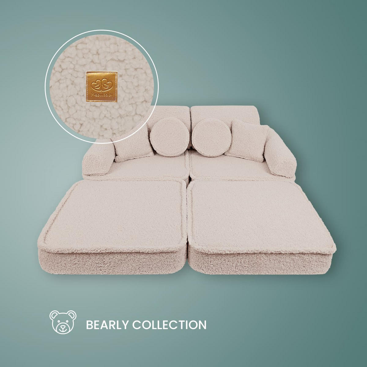 KINDERSOFA, Bearly, Pocket Plus, Cremig - Creme, Textil (120/25/60cm) - MeowBaby