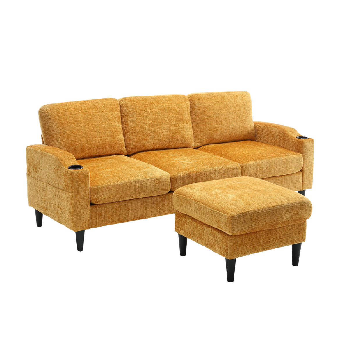 SOFA 4-Sitzer mit Hocker 196,5 x 75 x 77 cm Chenille Gelb - Gelb, Kunststoff (196.5/77/76cm) - Meubliv