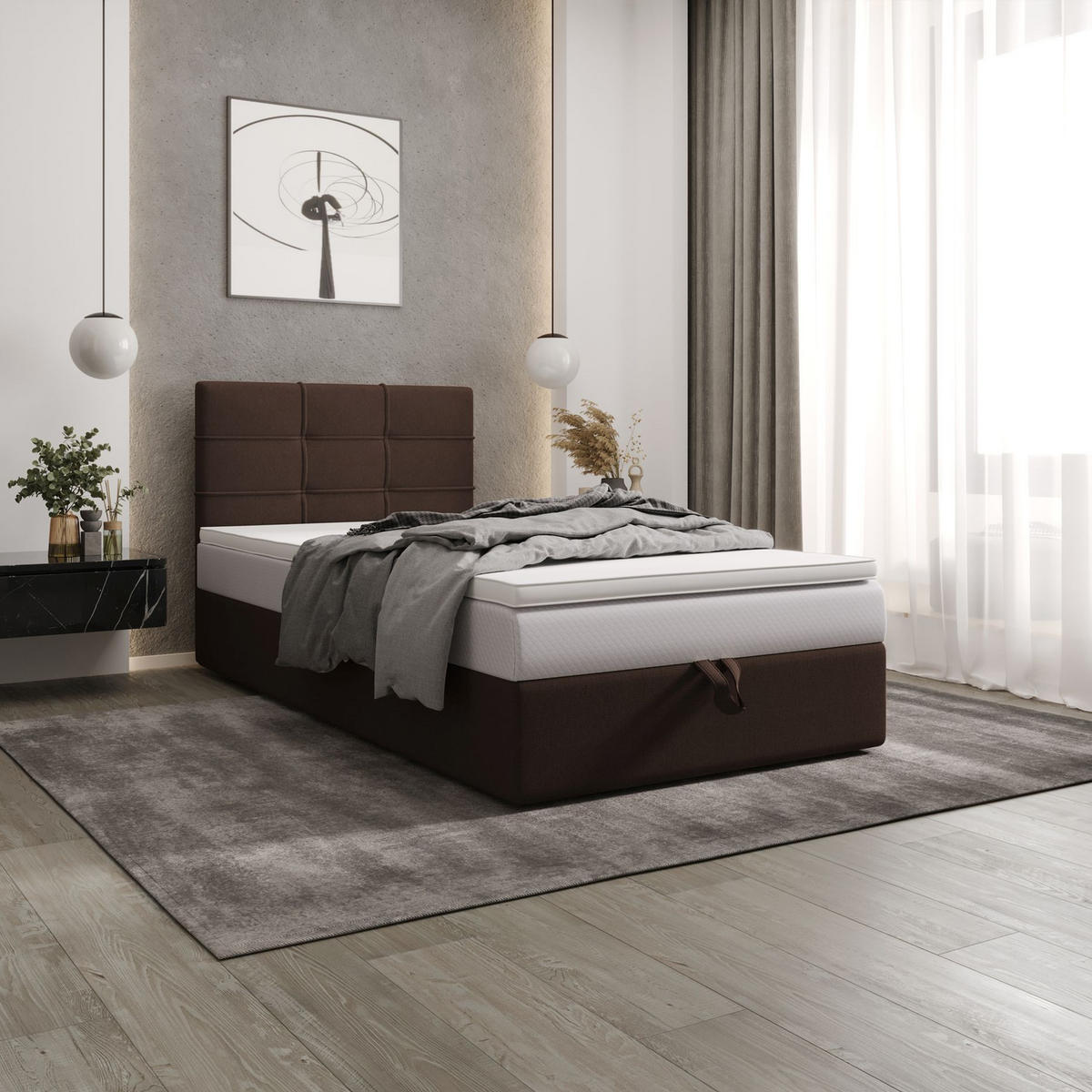BOXBETT DUO 2 90x200 Cosmic 800, mit Matratze H3, Bonell und Topper, Dunkelbraun - Dunkelbraun, Holz/Kunststoff (90/200cm) - Bedante
