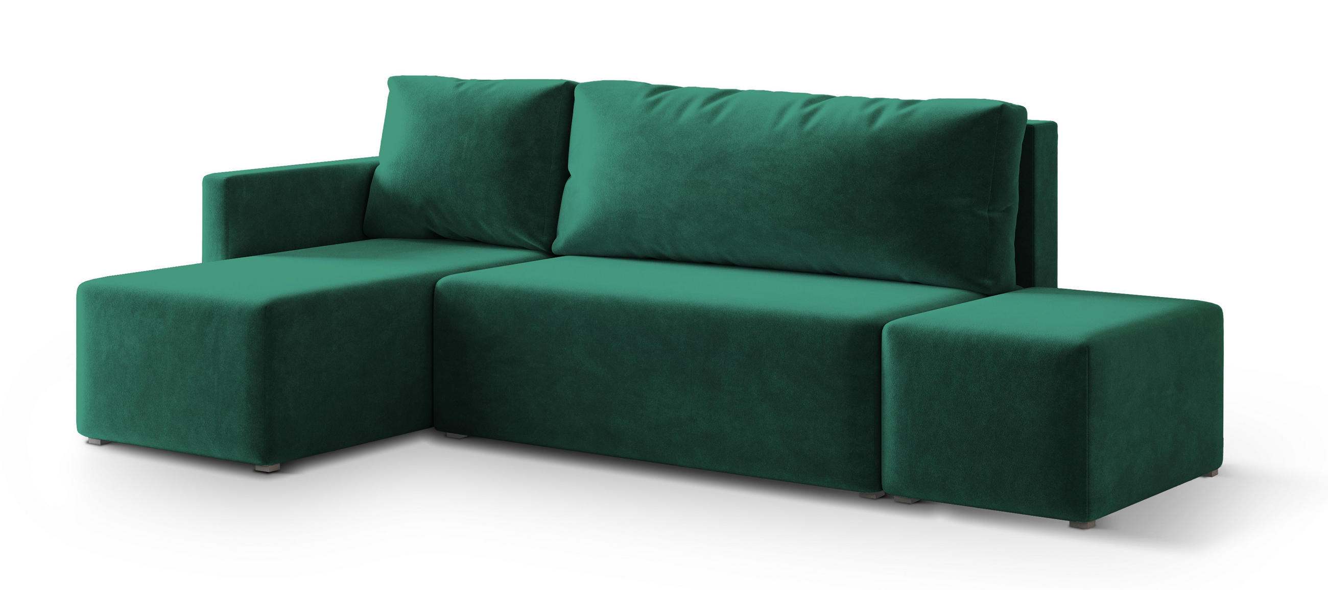 ECKSOFA VELOTTI L-S Grün Plüsch-Stoff mit Schlaffunktion - Grün, Holz (261/143cm) - MASSENO