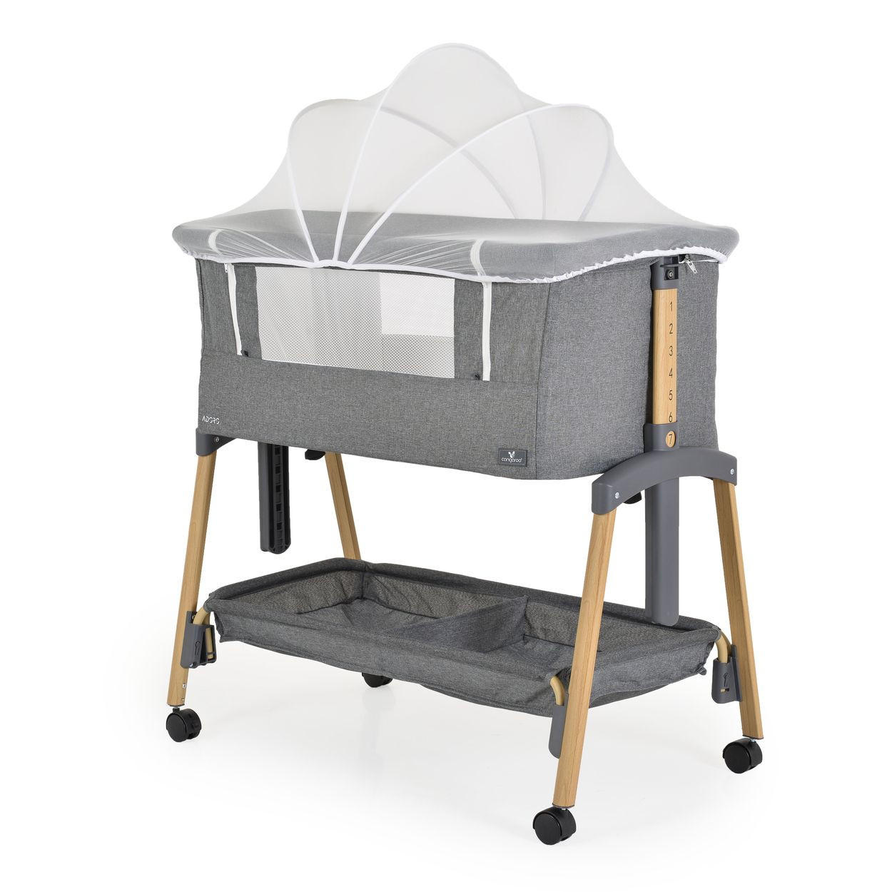 BEISTELLBETT Adoro grau 82 x 48 cm, 7 Höhenpositionen, Anti-Reflux, Moskitonetz, Matratze - Grau, Metall (48/82cm) - Cangaroo