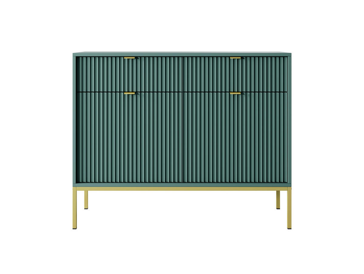 KOMMODE Nova Grün, Golden Beine und Goldene Griffe, Zweitürig mit Schubladen - Goldfarben/Grün, Holzwerkstoff/Metall (104/83/39cm) - Bettso