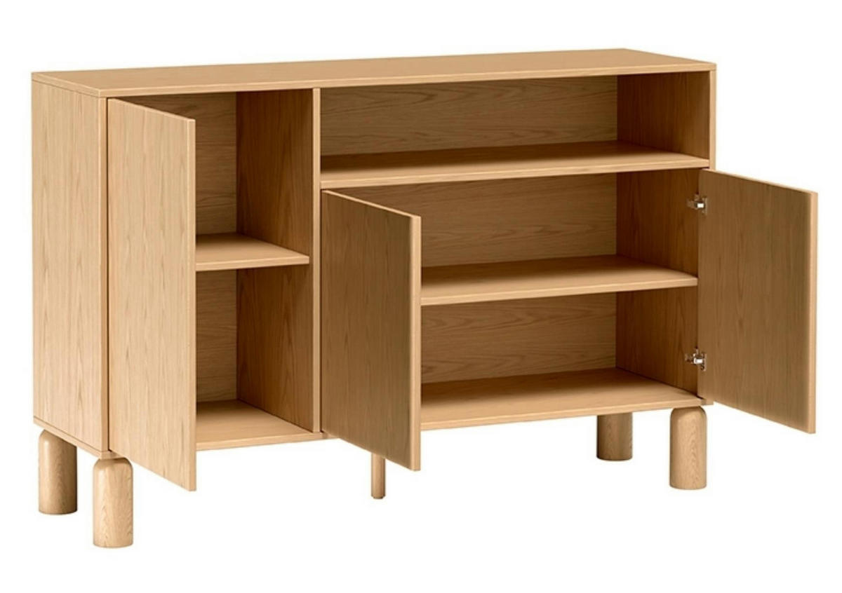 KOMMODE Sanden Eiche, dreitürige Sideboard - Eichefarben, Holzwerkstoff (140/92/41cm) - Bettso