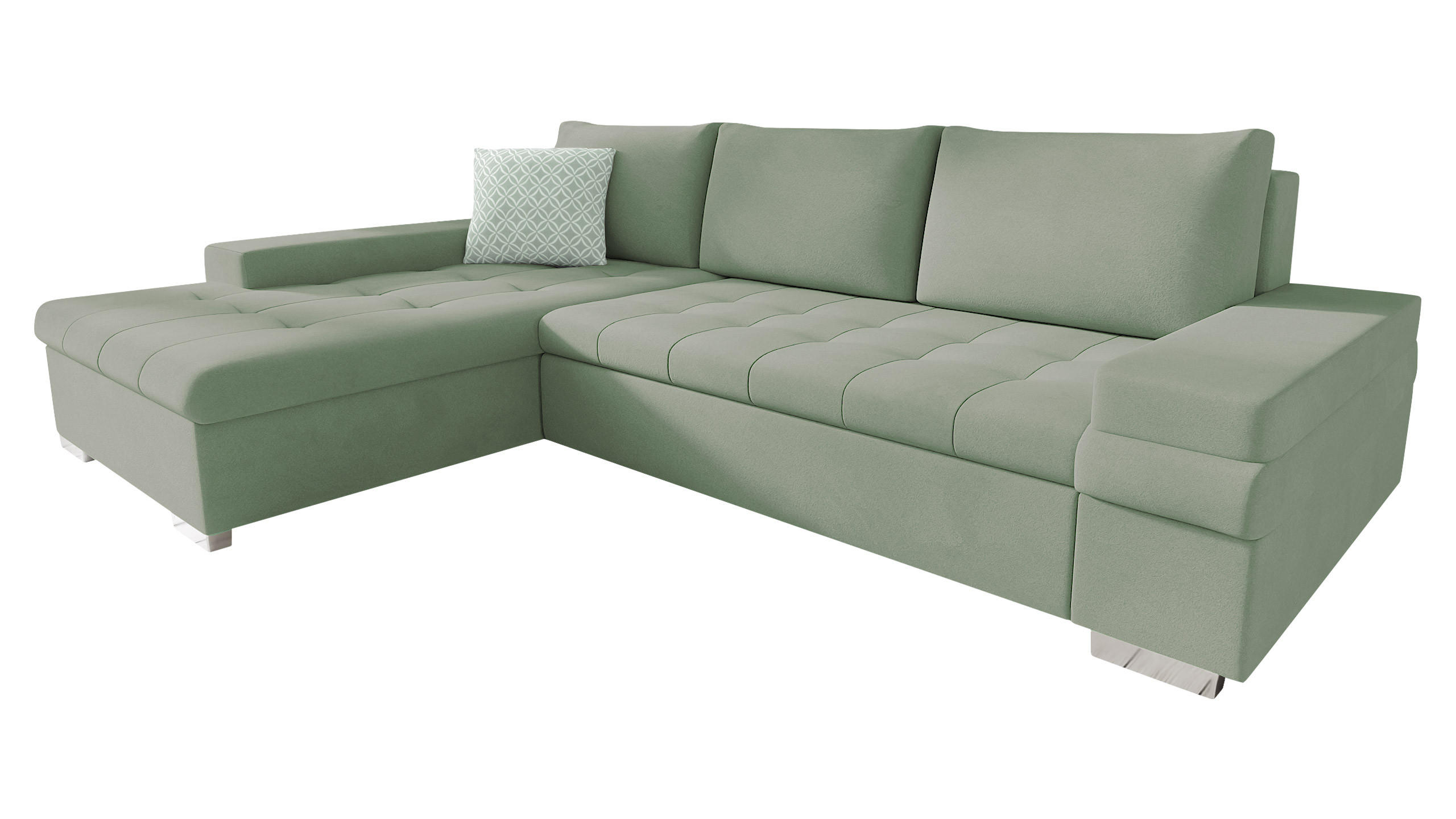 ECKSOFA Bangkok Mini - Silberfarben/Mintgrün, Holz/Textil (274/182cm) - MIRJAN24