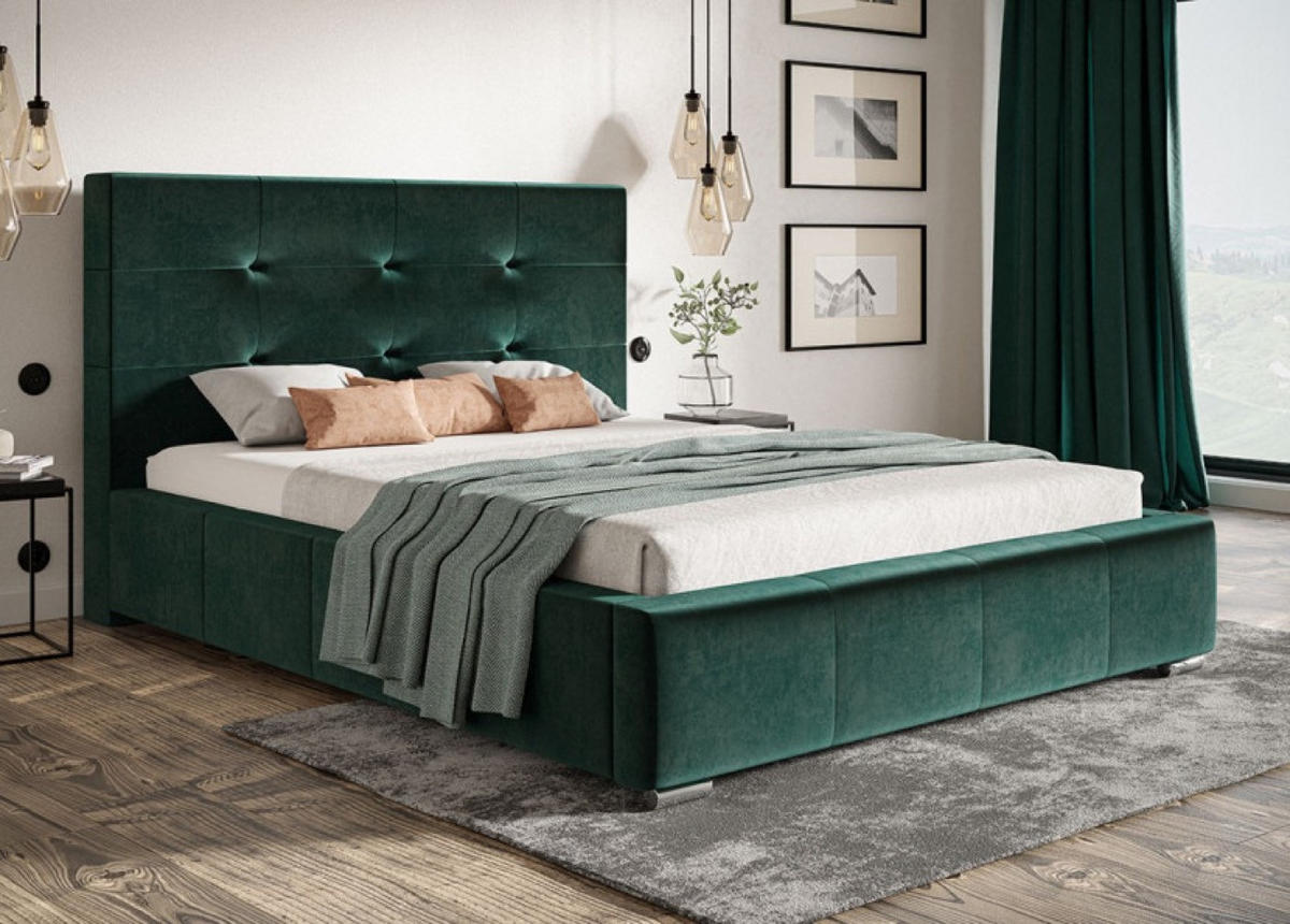 BETT Gesteppt Flaschengrün BEN 5 Mit Bettkasten 200x200 cm - Pink/Schwarz, Textil (200/200cm) - Sepro Meble
